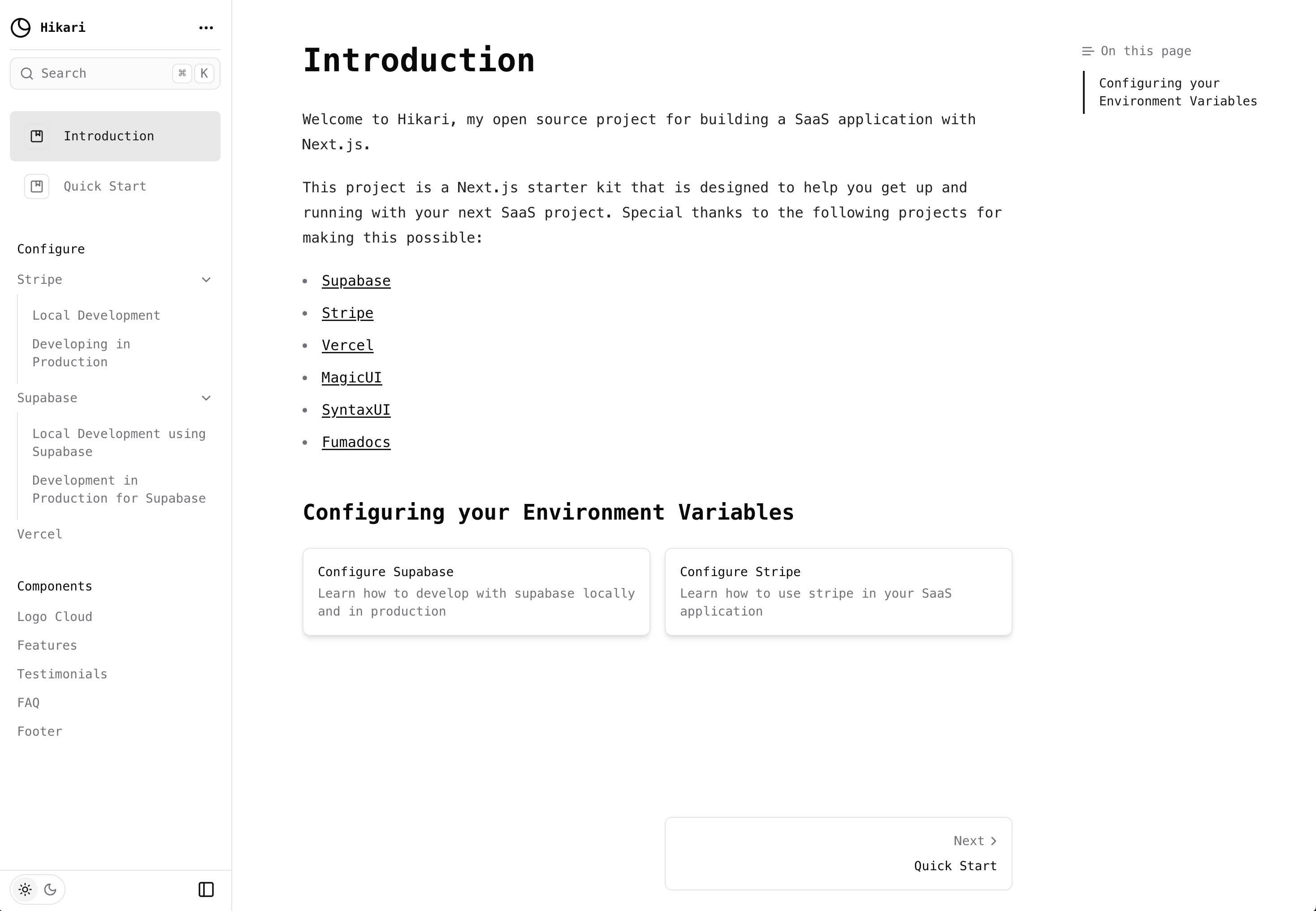 Screenshot of documentation