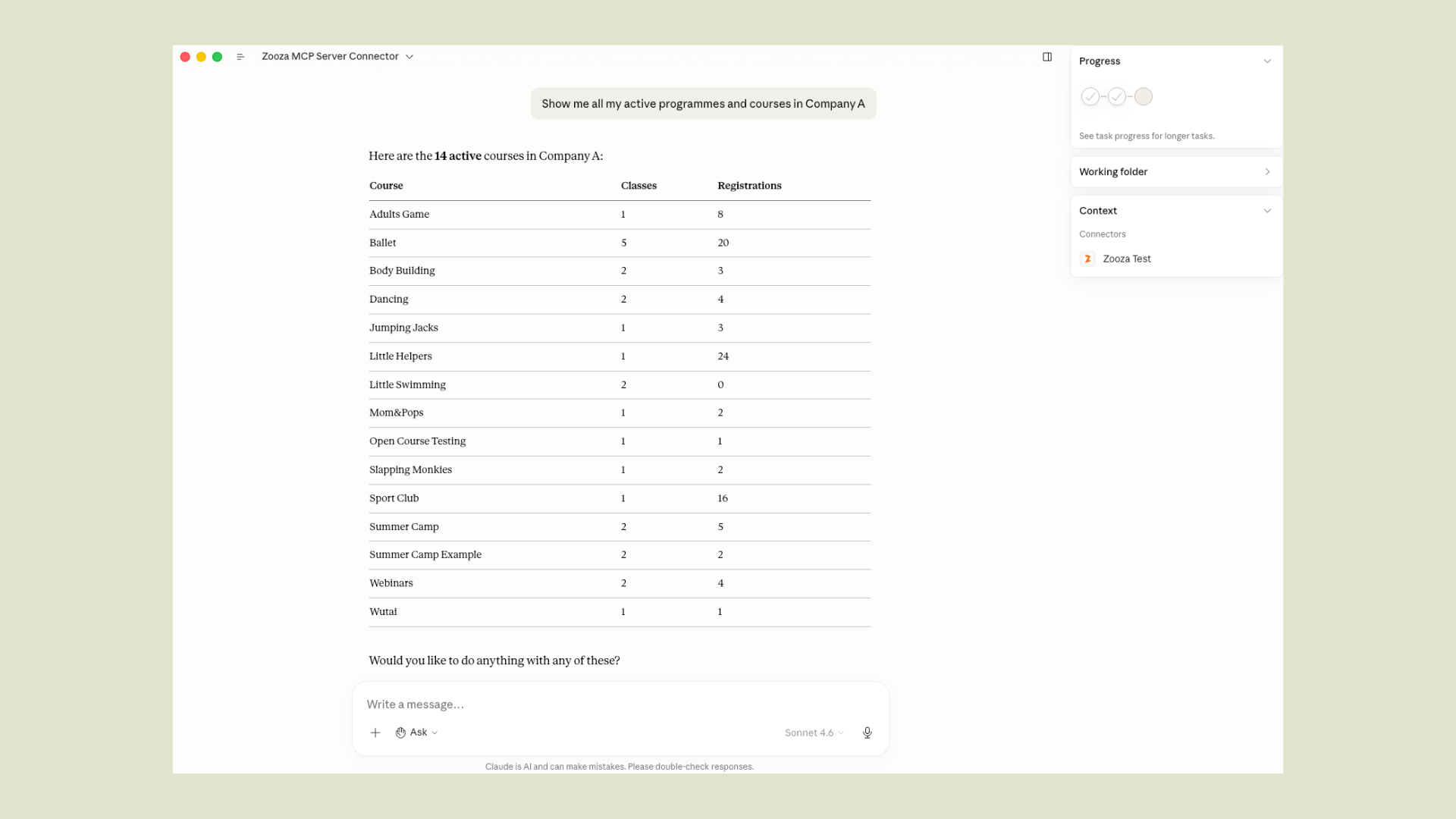 Show active programmes in Claude