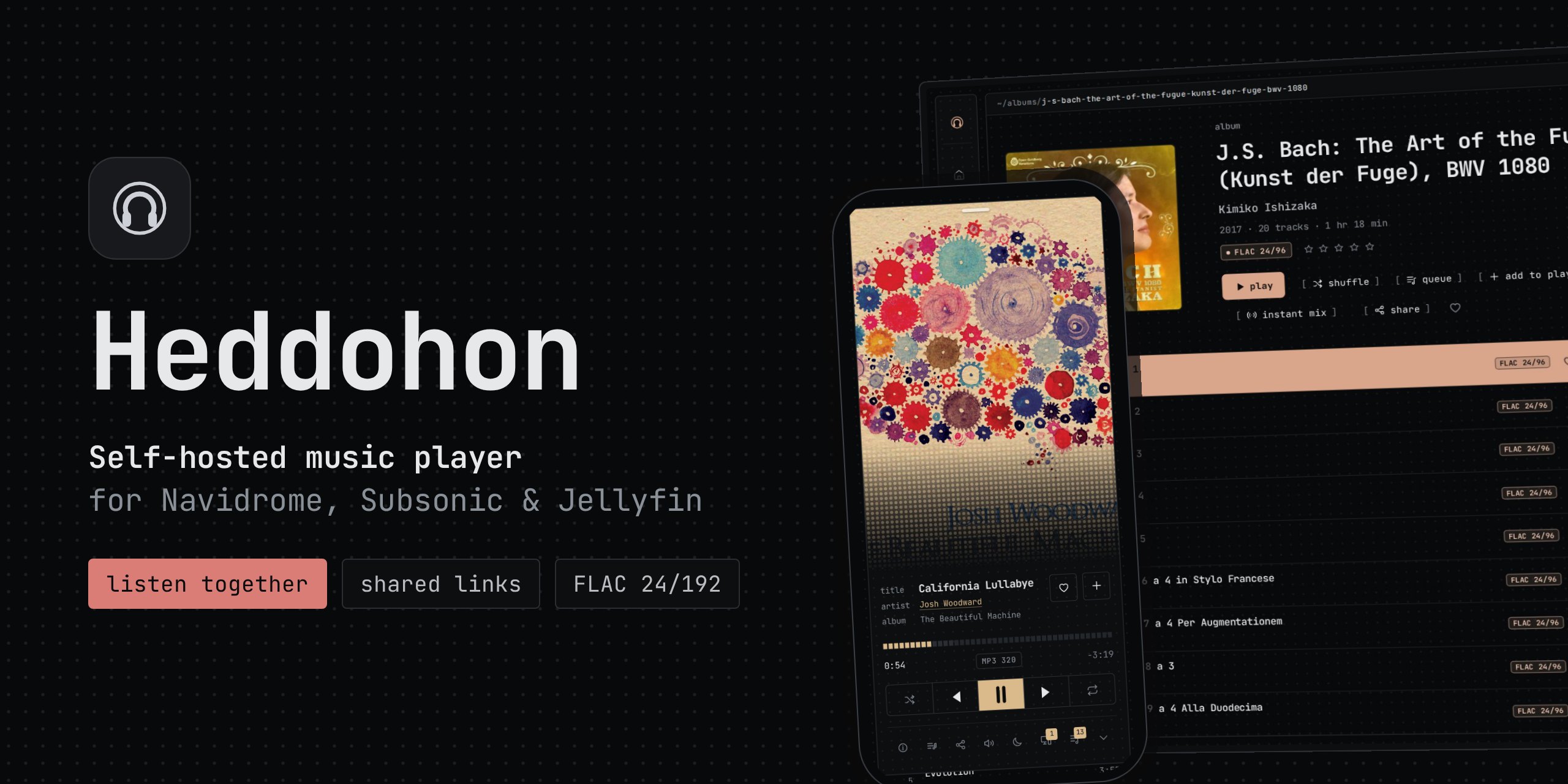 Heddohon, a self-hosted music player for Navidrome, Subsonic and Jellyfin