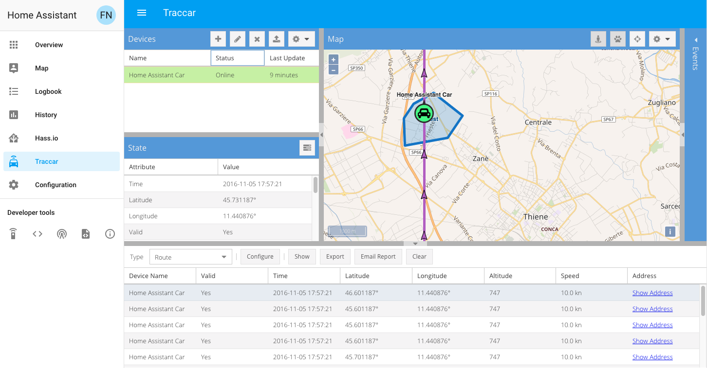 Traccar in the Home Assistant Frontend