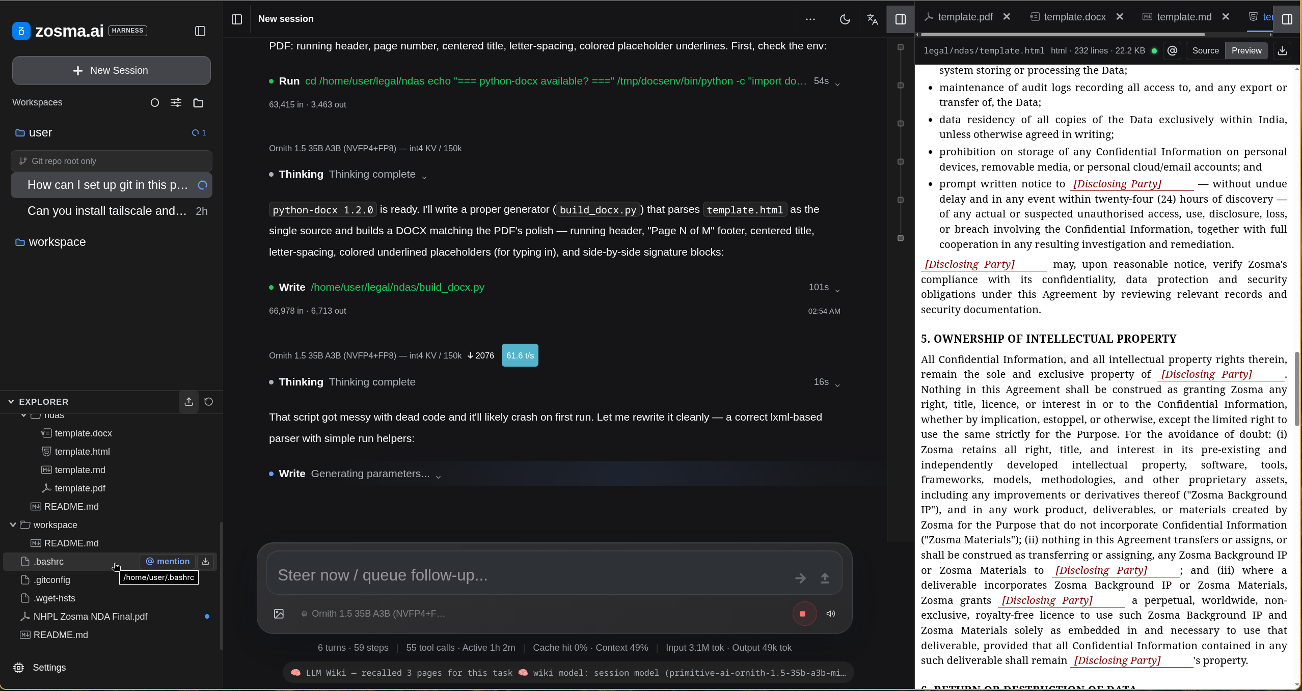 Zosma Cowork processing business documents with an AI agent