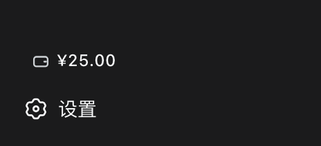 dsh 侧边栏底部显示 DeepSeek 余额胶囊 ¥25.00，位于「设置」行旁边