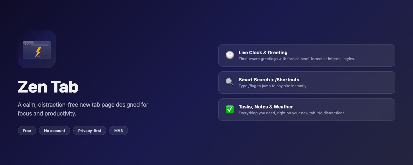 Zen Tab extension interface