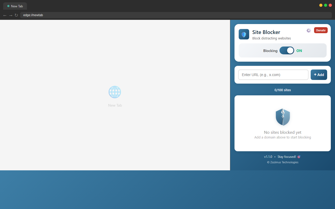 Site Blocker side panel overview