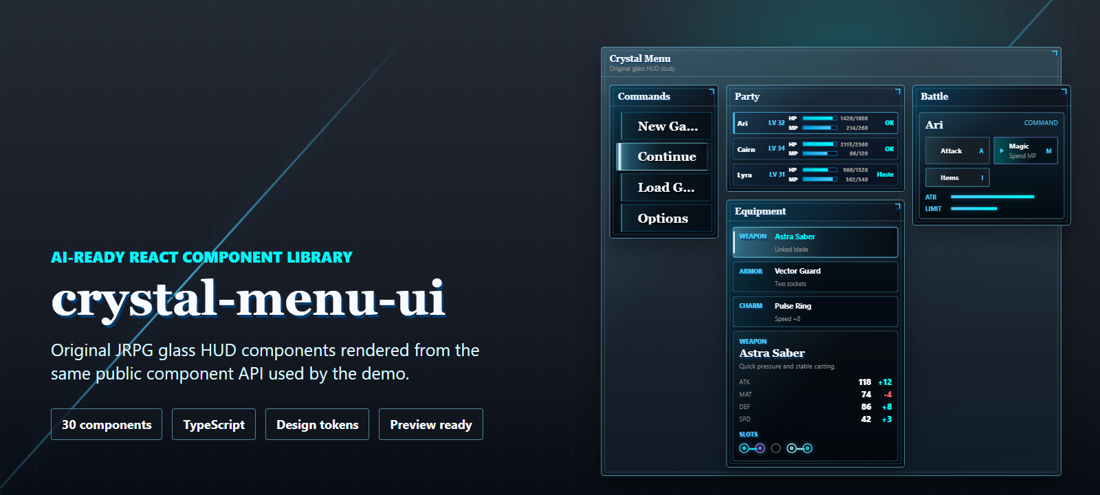 Crystal Menu UI banner