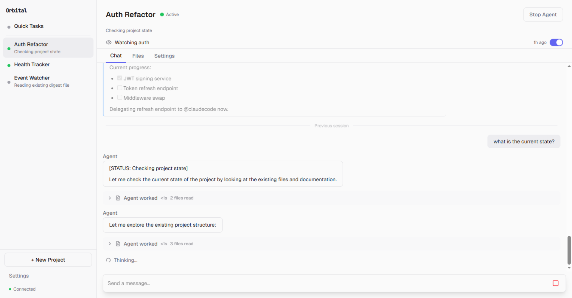 Orbital dashboard with multiple agents running in parallel