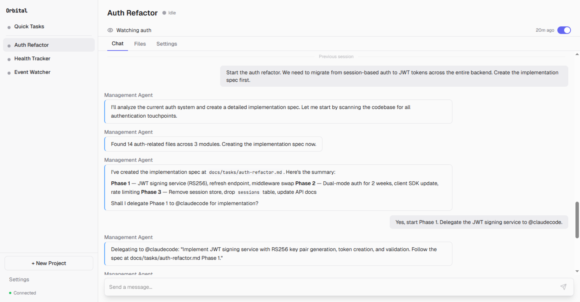 Management agent creating a plan and delegating to sub-agents