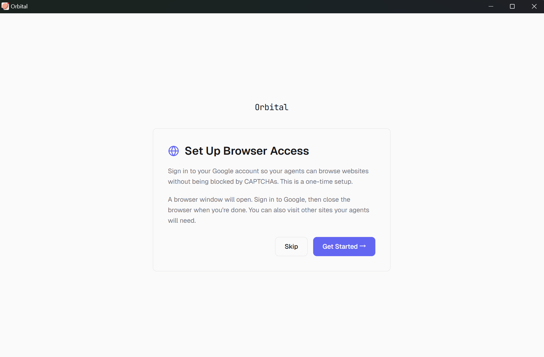 Setup wizard step 3 — browser warm-up for agent web access