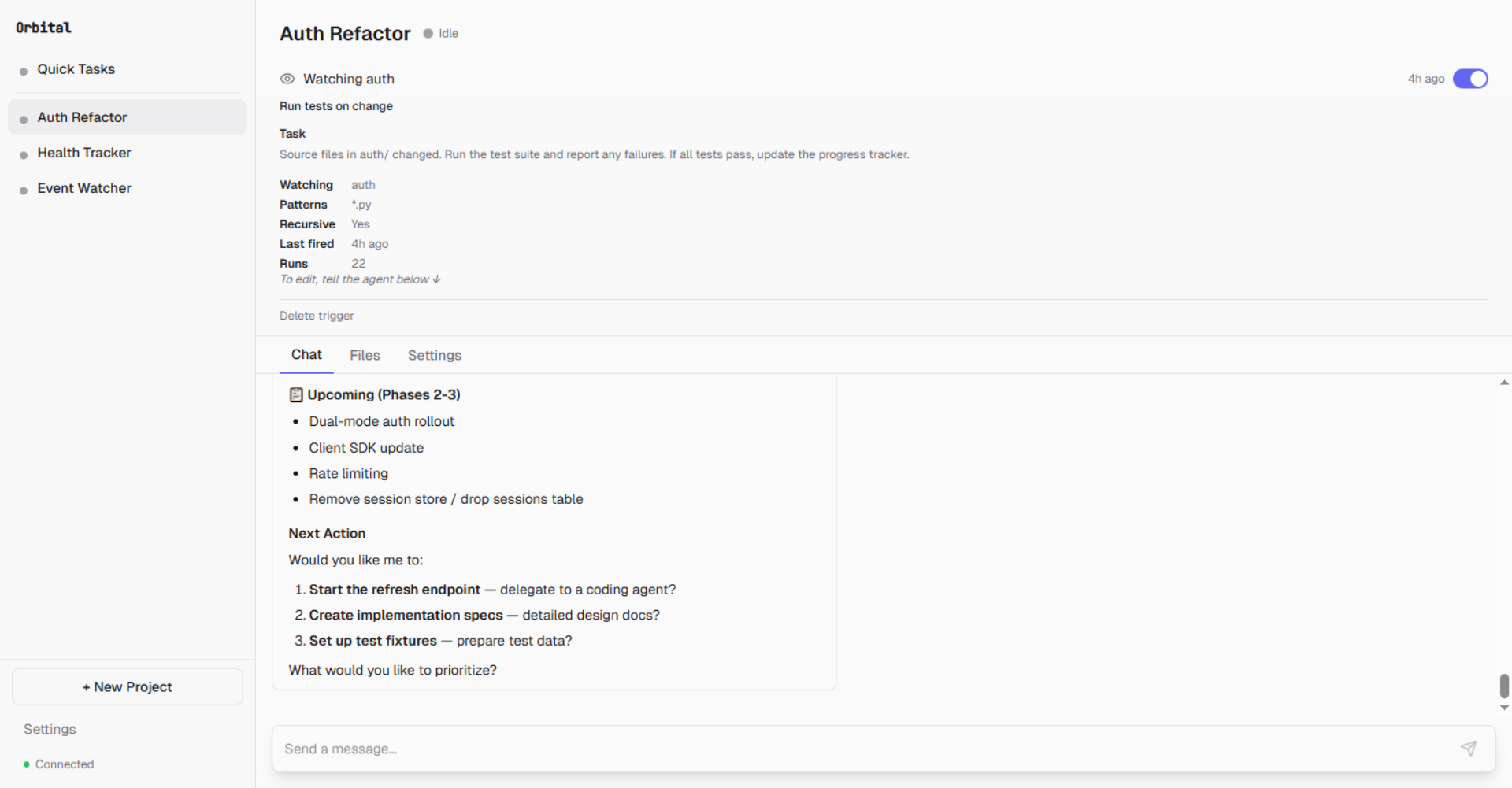 File watch trigger — monitoring auth/ directory for .py changes