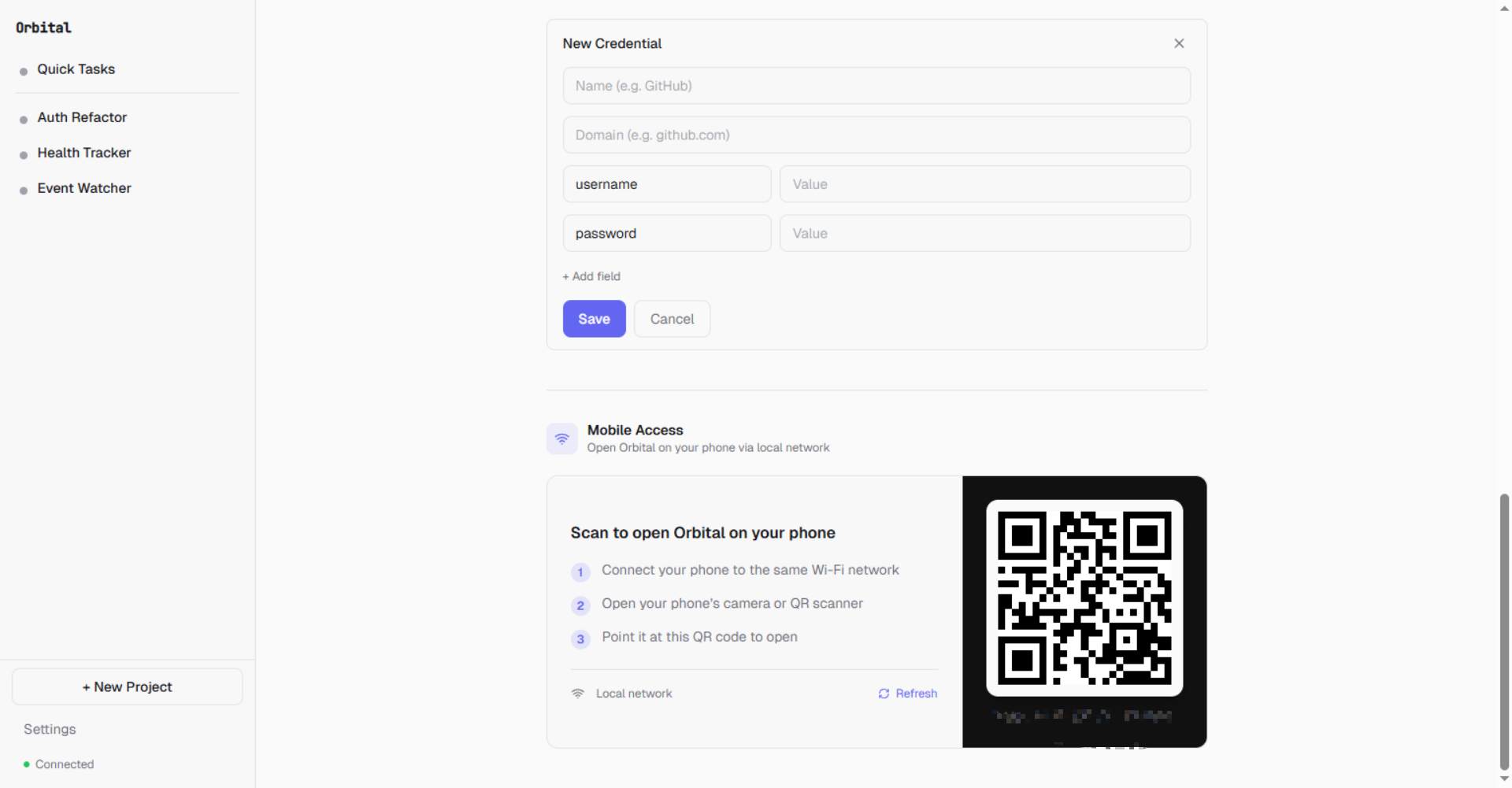 QR code for mobile access on local network