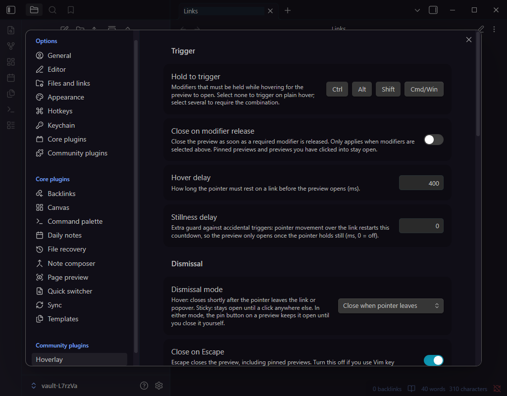 Settings tab