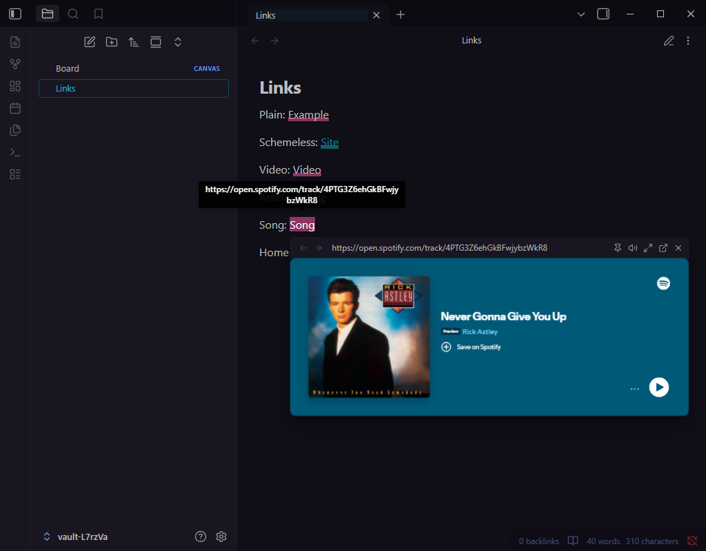 A Spotify track embedded in the popover