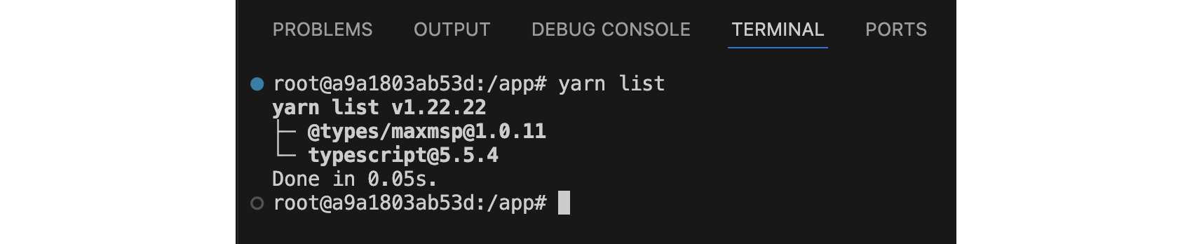 Running yarn commands in the container