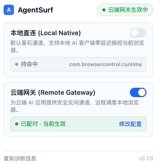 AgentSurf 扩展面板状态