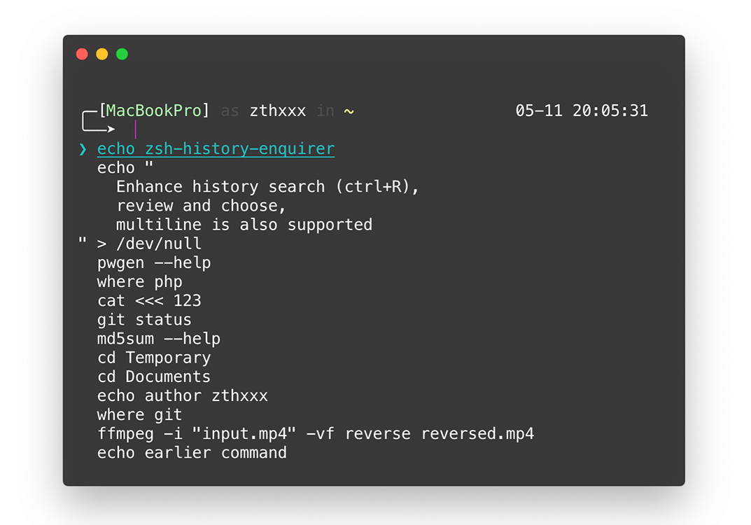 zsh-history-enquirer screenshot
