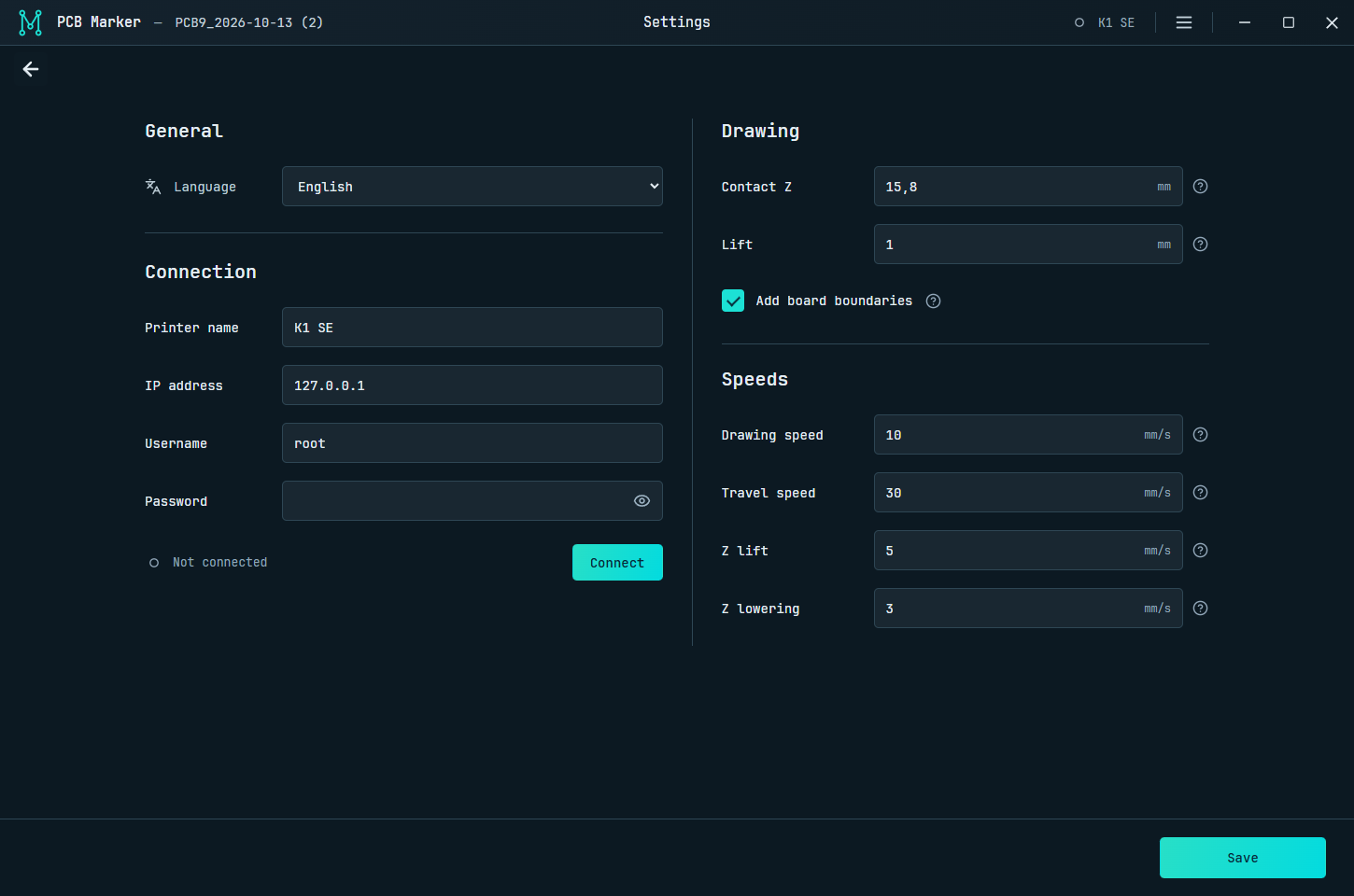 PCB Marker settings