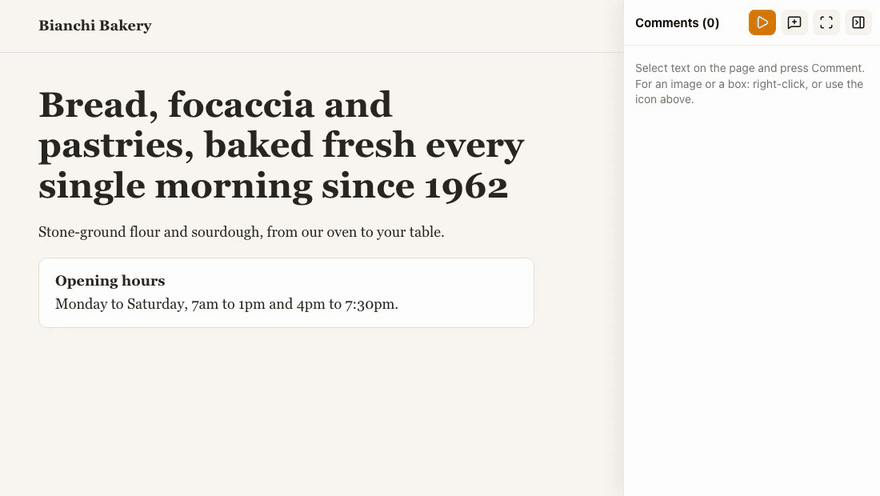 A comment on a page, ▷, and the agent fixes it while you watch
