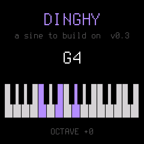 Dinghy screen showing the name, the note played and a keyboard with the sounding keys