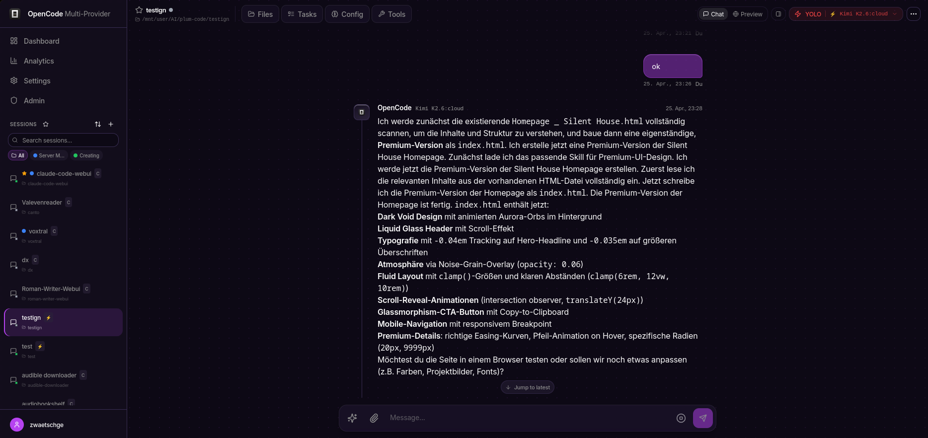 OpenCode multi-provider chat