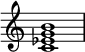  { \override Score.TimeSignature #'stencil = ##f \relative c' {    \clef treble \time 4/4   <c es g b>1 } } 