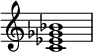  { \override Score.TimeSignature #'stencil = ##f \relative c' {    \clef treble \time 4/4   <c es ges bes>1 } } 