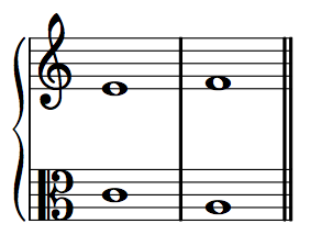 Example of contrary motion: C–E to A–F.