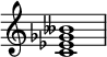  { \override Score.TimeSignature #'stencil = ##f \relative c' {    \clef treble \time 4/4   <c es ges beses>1 } } 