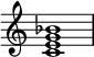  { \override Score.TimeSignature #'stencil = ##f \relative c' {    \clef treble \time 4/4   <c e g bes>1 } } 