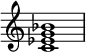  { \override Score.TimeSignature #'stencil = ##f \relative c' {    \clef treble \time 4/4   <c es g bes>1 } } 