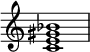  { \override Score.TimeSignature #'stencil = ##f \relative c' {    \clef treble \time 4/4   <c e gis bes>1 } } 