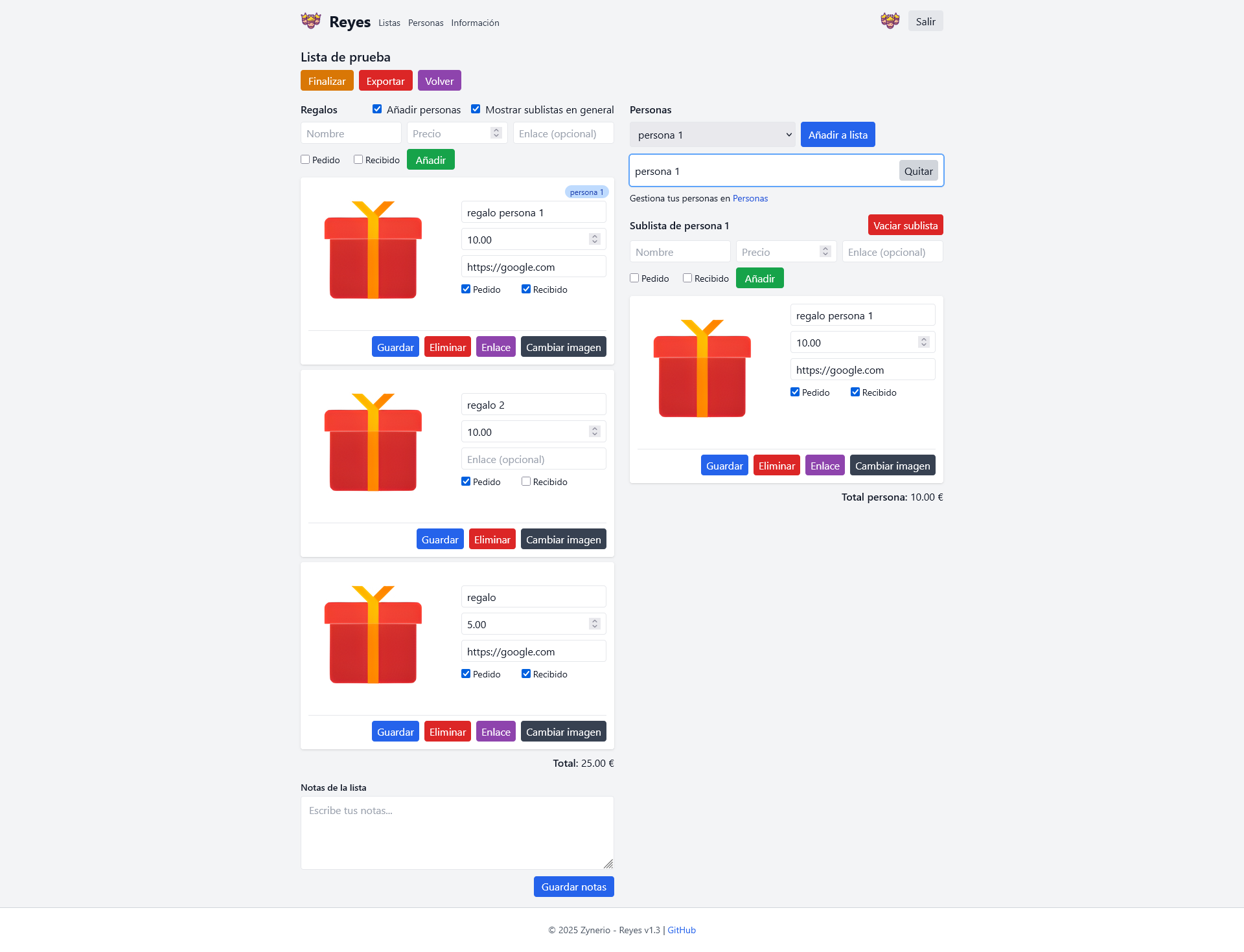 Lista de regalos