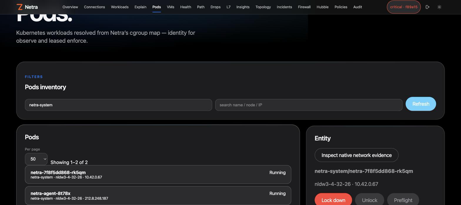 Pods inventory with one-click lock down / unlock