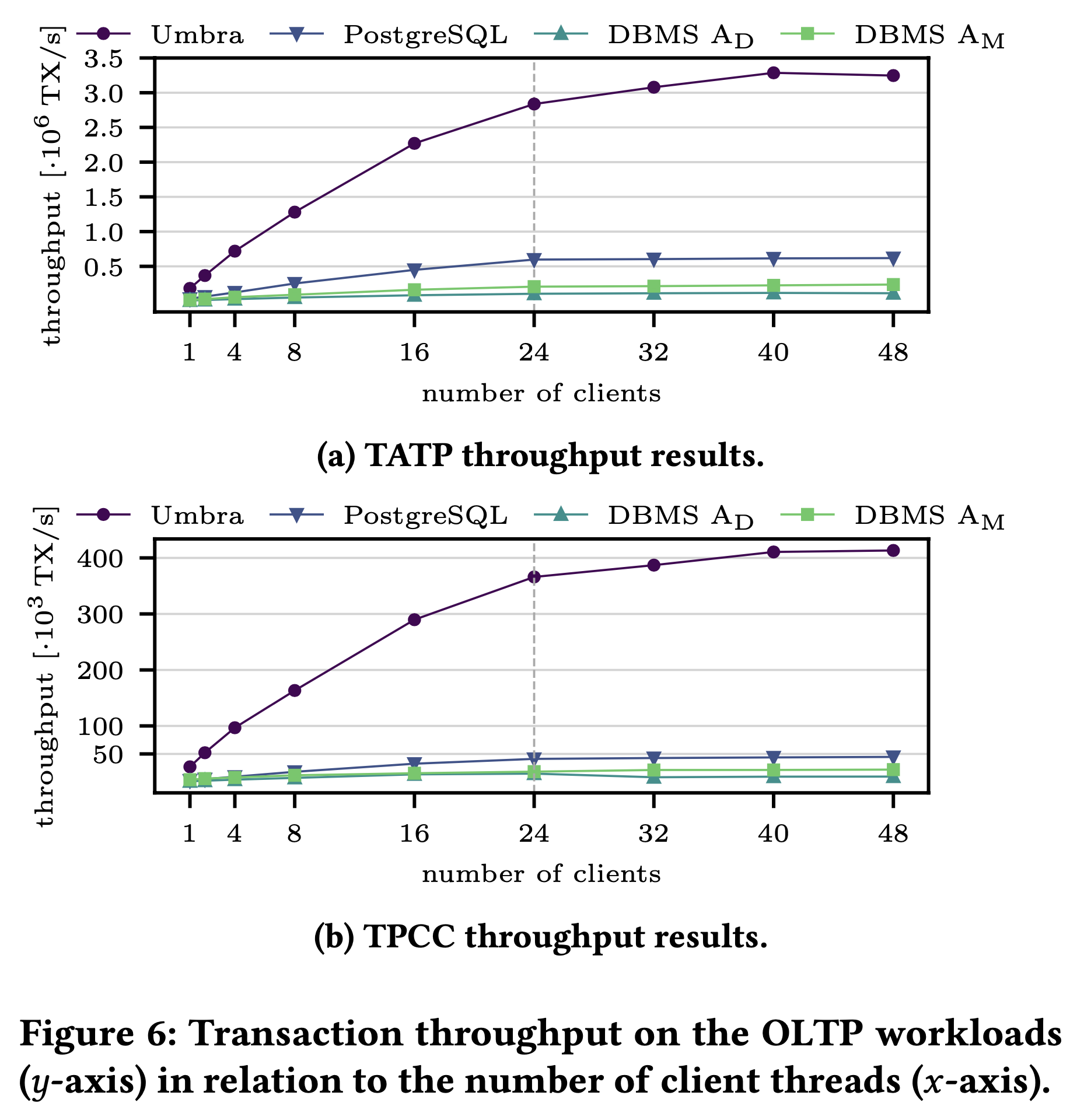 Figure 6: Transaction throughput on the OLTP workloads