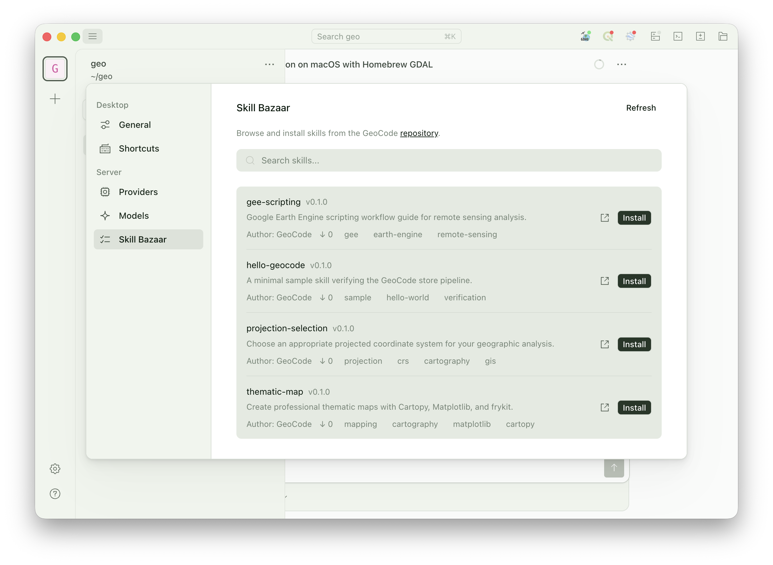 GeoCode Settings → Skill Bazaar
