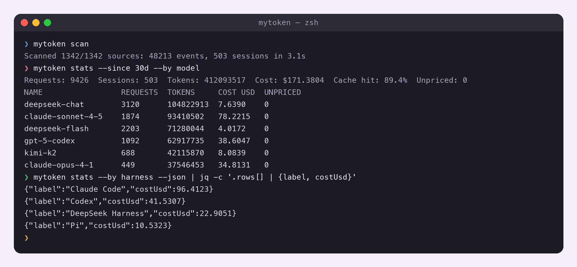 mytoken summary in a terminal