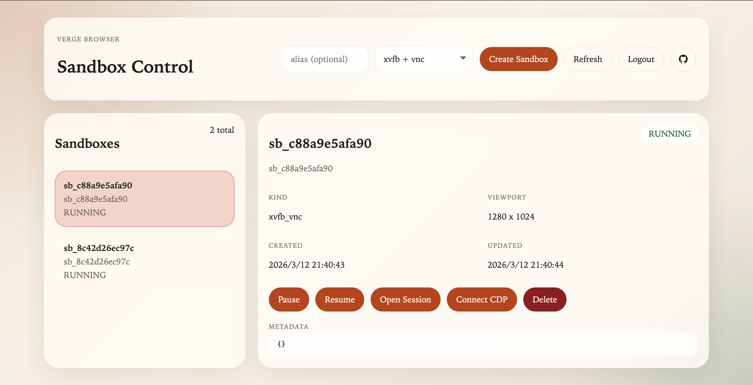 Verge Browser admin console