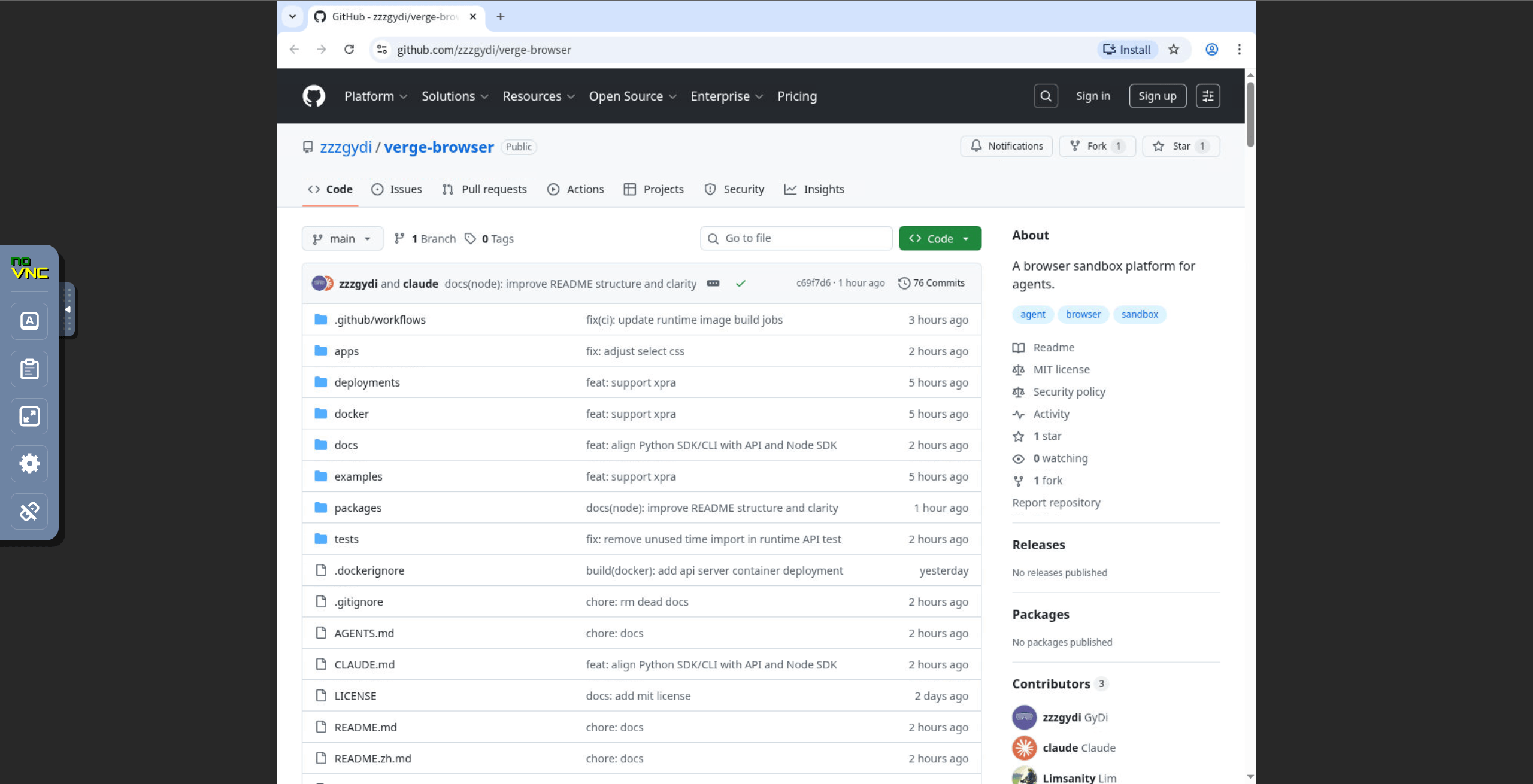 Verge Browser noVNC session