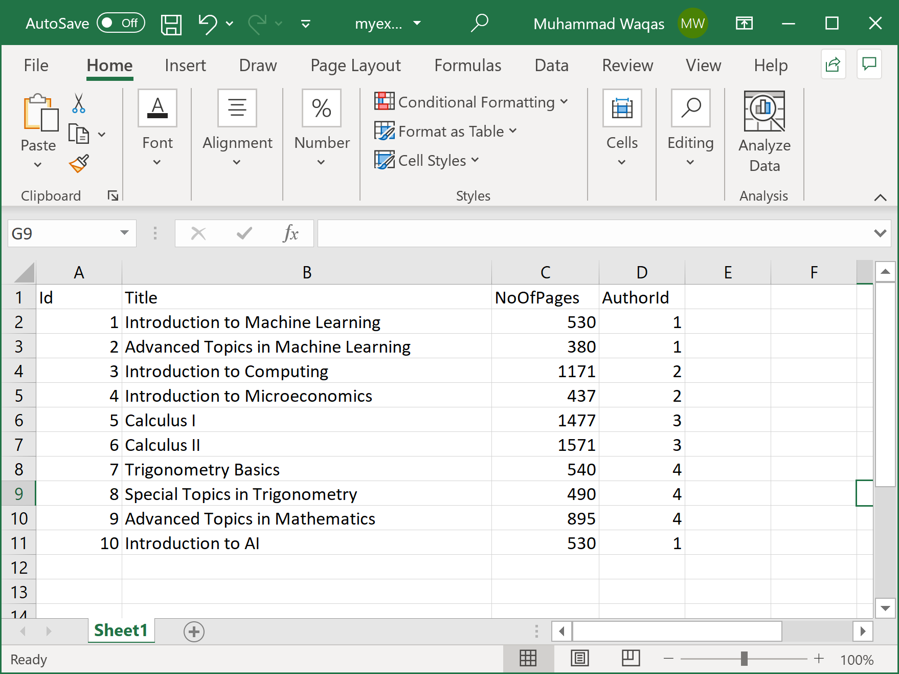 data in excel file