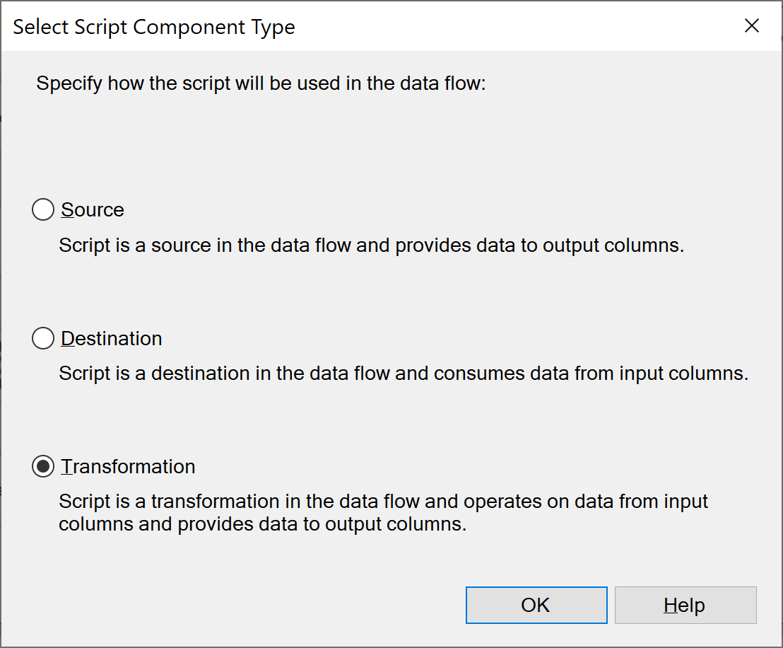 Select Script Component Type