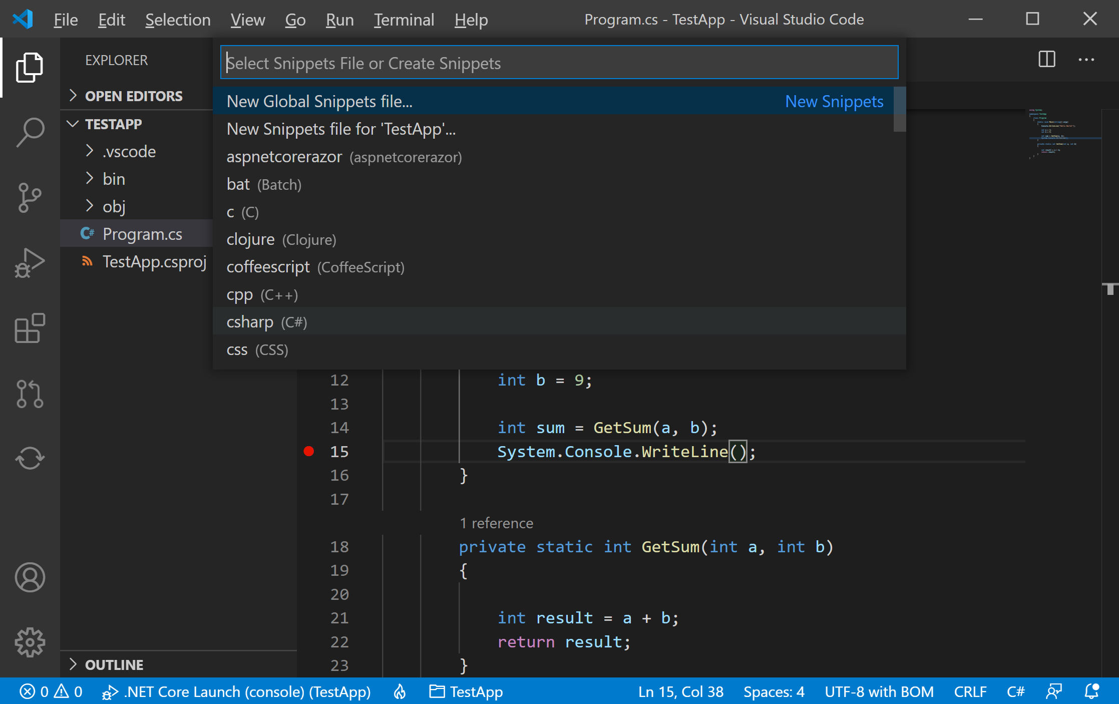 Visual Studio Code Code Snippets