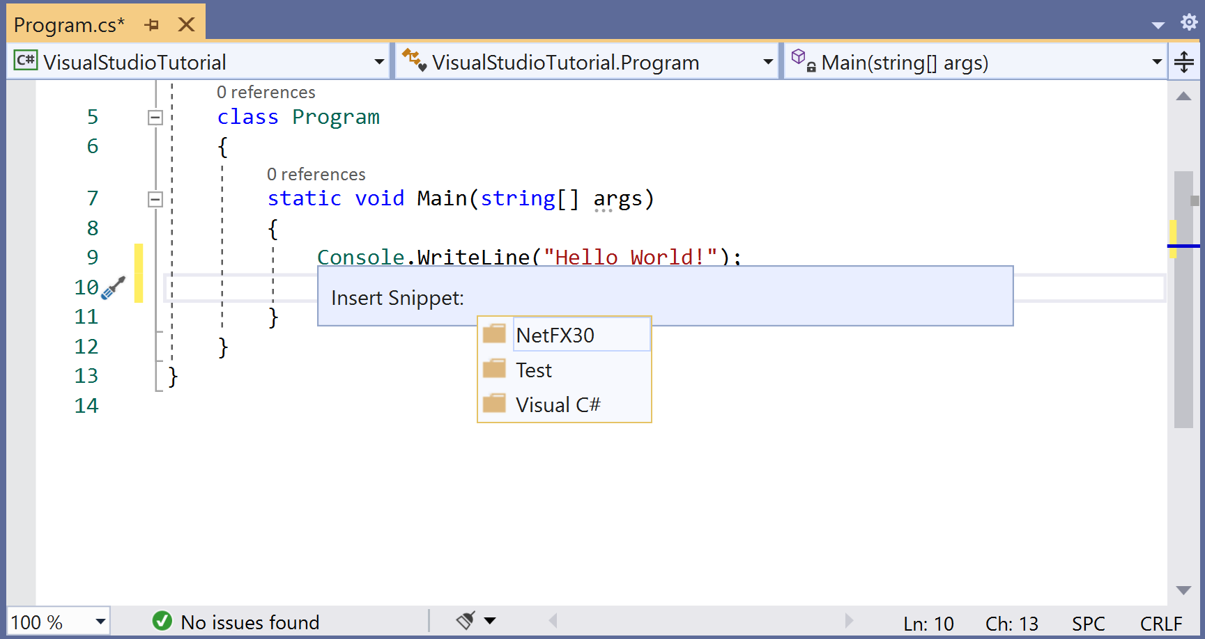 Visual Studio - Code Snippets | visual-studio Tutorial